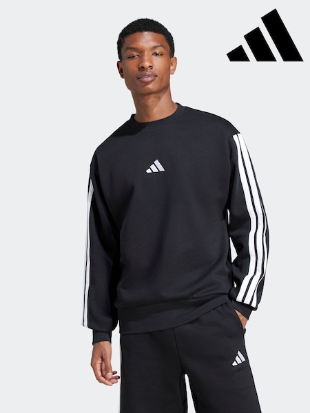 adidas Black Essentials 3-Stripes Fleece Sweatshirt (E67374) | R$ 375