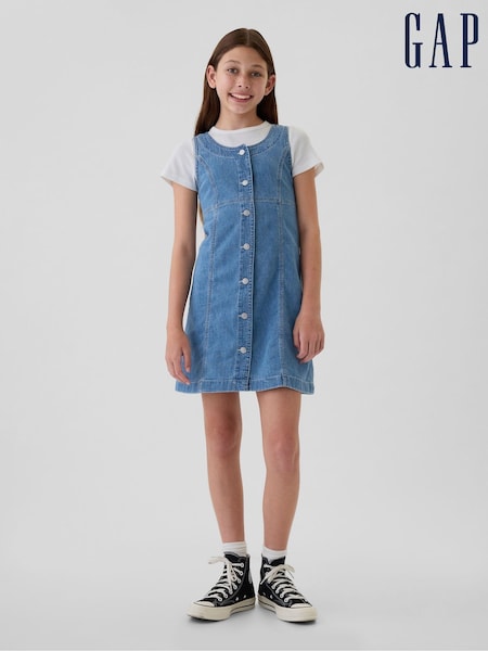 Gap Blue Button Sleeveless Denim Dress (4-13yrs) (E67389) | €23