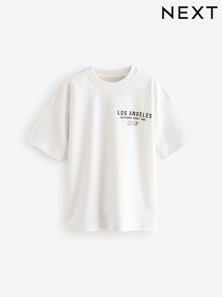 White LA Relaxed Fit 100% Cotton Short Sleeve T-Shirt (3-16yrs) (E67460) | €6 - €9