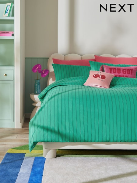 Green 100% Cotton Stripe Duvet Cover and Pillowcase Set (E67496) | €25 - €63