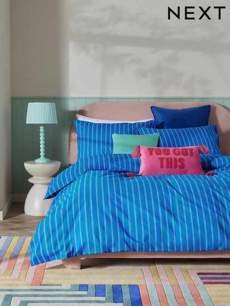 Blue 100% Cotton Stripe Duvet Cover and Pillowcase Set (E67499) | €25 - €63