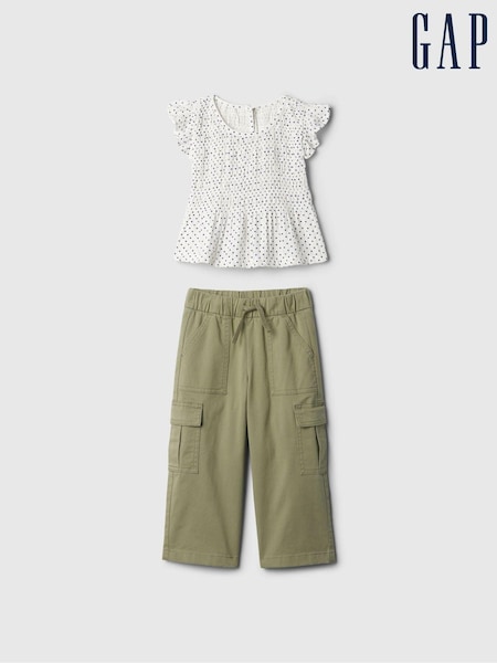 Gap White Top and Cargo Trousers Outfit Set (6mths-5mths) (E67552) | €19.50