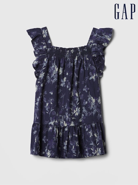 Gap Blue Floral Smocked Square Neck Tiered Dress (6mths-5yrs) (E67564) | €11.50