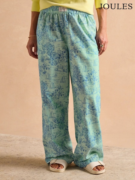 Joules Hallie Green Toile de Jouy Pull-On Cotton Trousers (E67790) | R$ 385