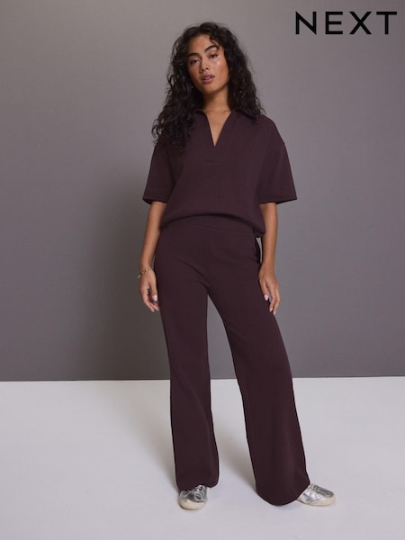 Burgundy Red Wide Leg Jersey Trousers (E67801) | AED75