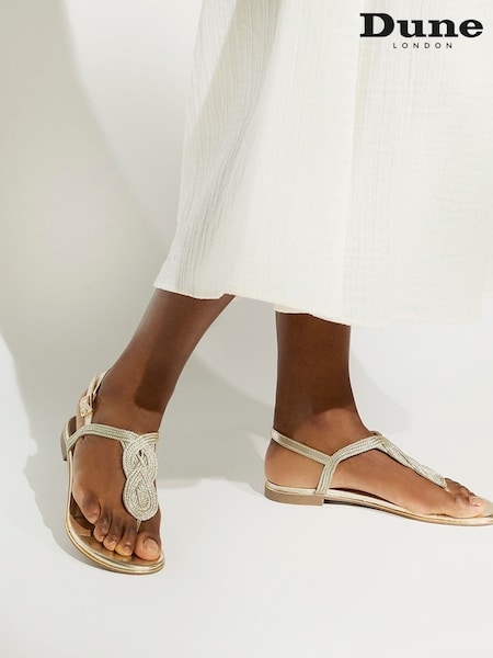 Dune London Gold Logics Twist Toe Post Sandals (E67821) | R$ 640