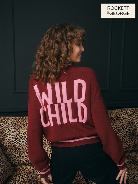 Rockett St George Berry Red Wild Chid Knit Bomber Jacket (E67825) | €65