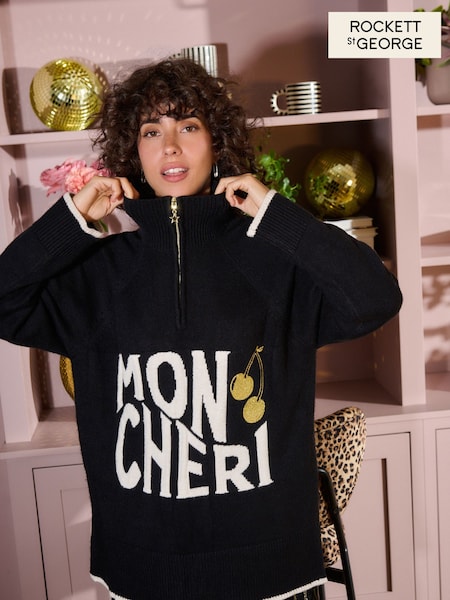 Rockett St George Black Mon Cheri Knit Half Zip Jumper (E67826) | ₪277