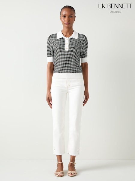 LK Bennett Cream Nancy Stripe Contrast Collar Knit Top (E67848) | €129