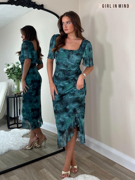 Girl In Mind Green Heidi Ruched Midi Dress (E67878) | 247 QAR