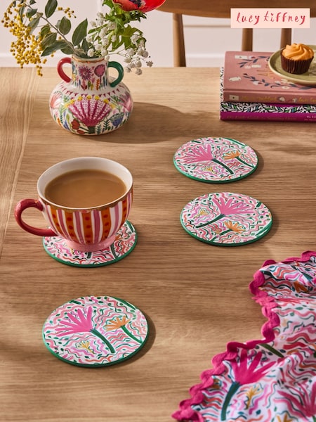 Lucy Tiffney Set of 4 Pink/Green Matte Finsh Coasters (E67901) | €16