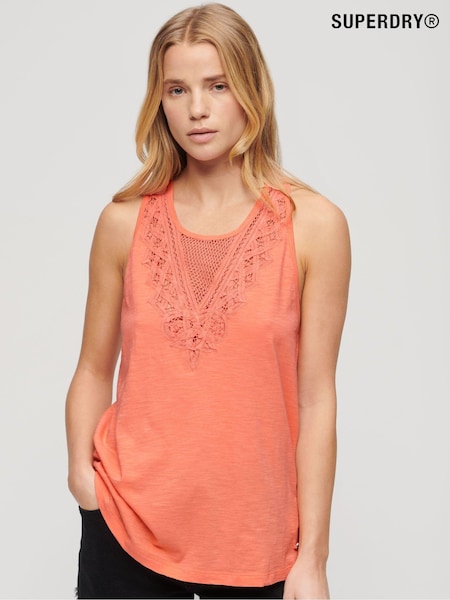 Superdry Pink 100% Cotton Jersey Lace Vest (E67914) | €21.50