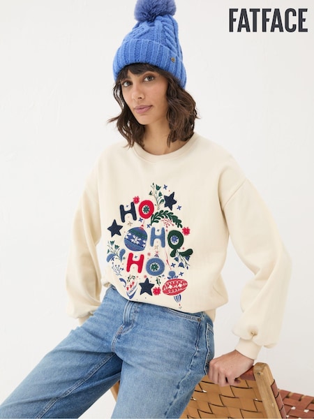FatFace Ivory Christmas Graphic Crew Sweat Top (E67919) | €29