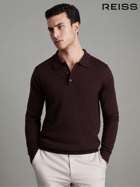 Reiss Dark Bordeaux Trafford Merino Wool Polo Shirt (E67961) | $195