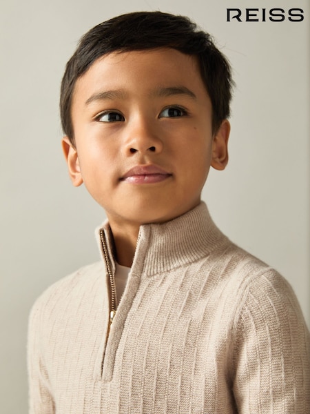 Reiss Oatmeal Chester 3-9 yrs Zipped Funnel-Neck Wool Jumper (E67974) | €58