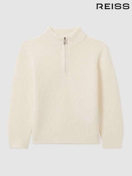 Reiss Off White Chester 3-9 yrs Zipped Funnel-Neck Wool Jumper (E67977) | €58