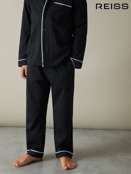 Reiss Myers Set Brushed-Cotton Piped-Trim Pyjamas Set (E67990) | €43