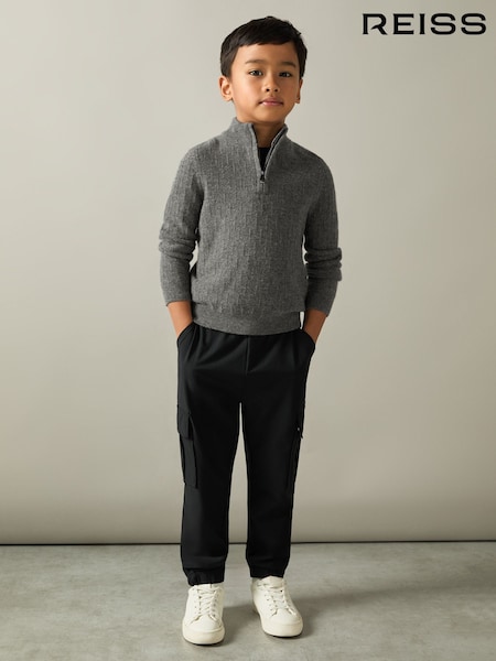 Reiss Mid Grey Melange Chester 9-13 yrs Zipped Funnel-Neck Wool Jumper (E67992) | €64