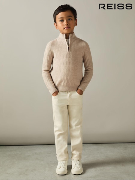 Reiss Oatmeal Chester 9-13 yrs Zipped Funnel-Neck Wool Jumper (E68000) | €64