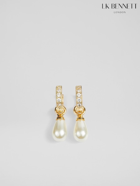 LK Bennett Gold Tone Julie Drop Hoop In And Pearl Earrings (E68007) | ₪146