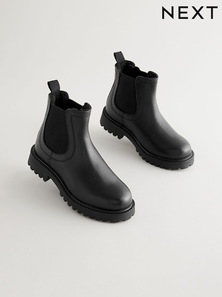 Black Standard Fit (F) Leather Warm Lined Chelsea Boots (E68008) | AED121 - AED145