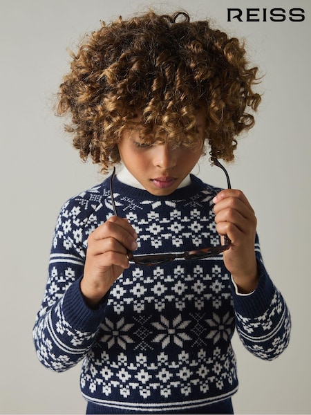 Reiss Bright Navy Blue/White Arkensaw 9-13 yrs Merino Jumper (E68021) | €67