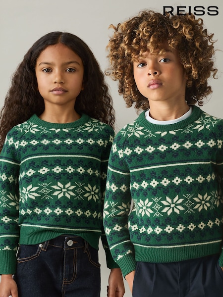 Reiss Green/Blue/Ecru Arkensaw 3-9 yrs Merino Jumper (E68022) | AED288