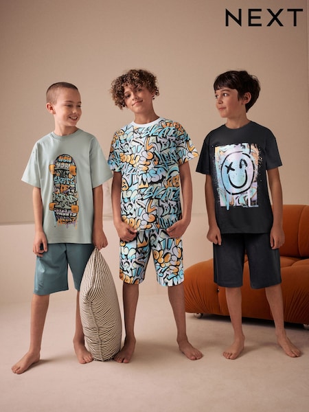 Black/Grey/Orange Graffiti - Short Pyjamas 3 Pack (3-16yrs) (E68073) | 33 € - 41 €