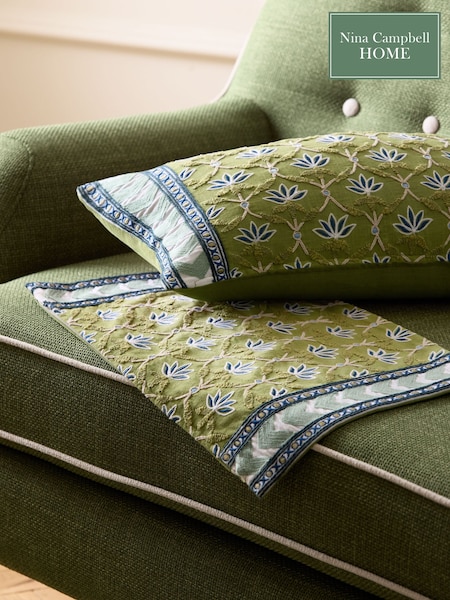 Nina Campbell Green Lotus Trellis Embroidered Cushion Cover (E68076) | €38