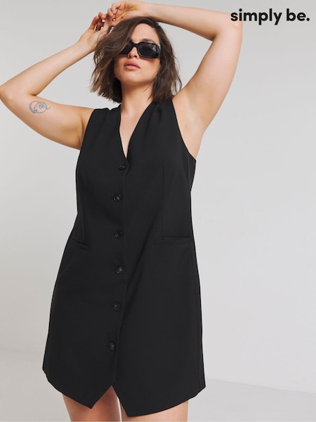 Simply Be Black Boxy Tailored Waistcoat Dress (E68093) | 234 LEI