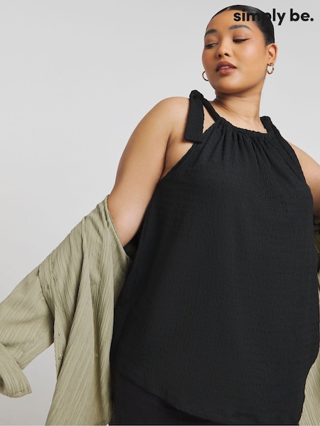 Simply Be Black Tie Shoulder Textured Top (E68097) | €12