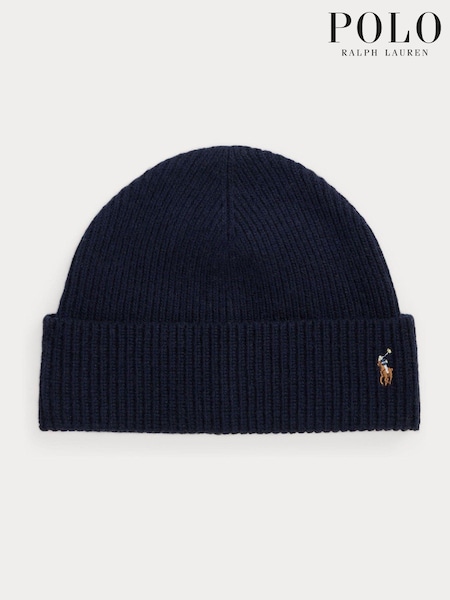Темно-синий - Polo Ralph Lauren Wool Blend Signature Beanie Hat (E68102) | €49