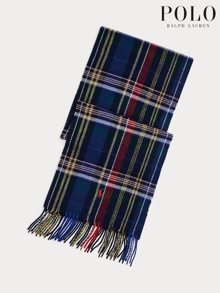 Polo Ralph Lauren Blue Wool Classic Plaid Scarf (E68138) | €66