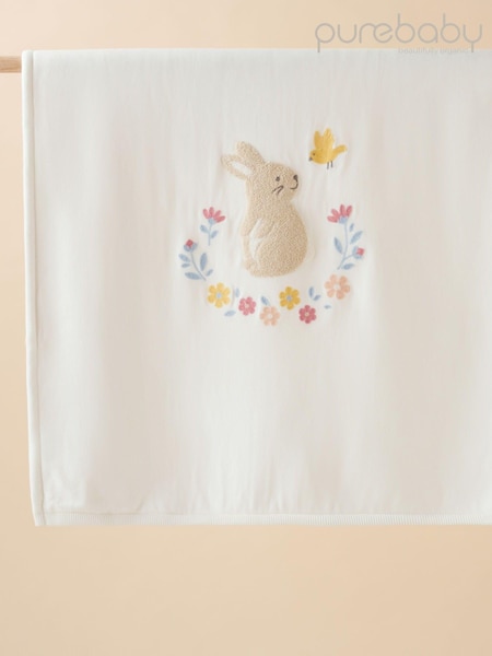 Crema - Purebaby Embroidered Lined 100% Cotton Blanket (E68171) | 78 €