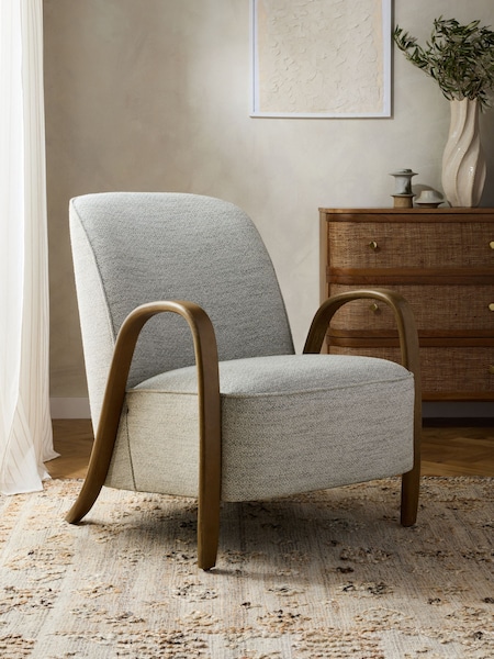 Tweedy Weave Dove Grey Hensley Wooden Accent Chair (E68178) | €550