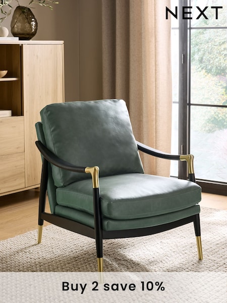 Distressed Faux Leather Green Flinton Wooden Accent Chair (E68181) | €490
