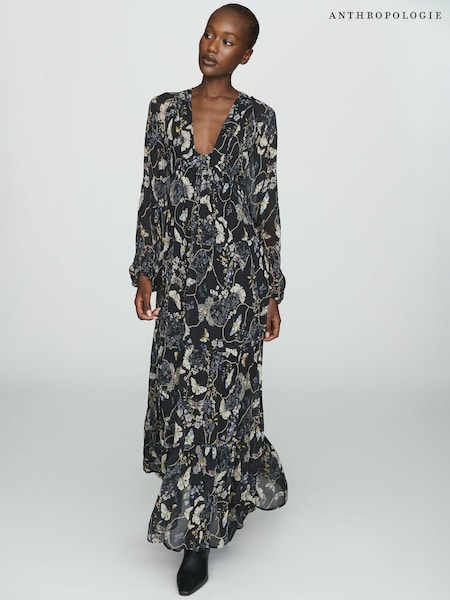 Black - Anthropologie Sheer Chiffon Maxi Dress