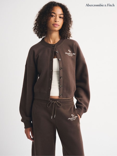 Hnedá - Abercrombie & Fitch Script Logo Jersey Button Through Cardigan