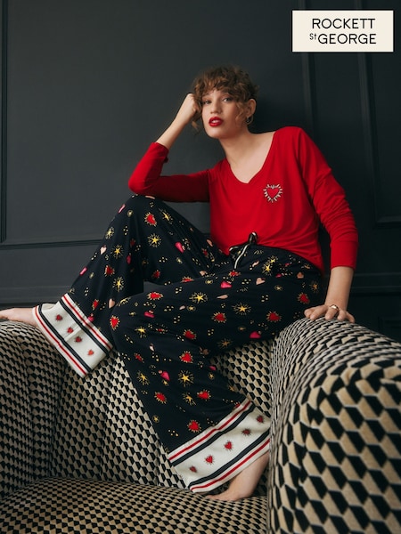 Rockett St George Black/Red Long Sleeve Hearts Pyjamas Set (E68411) | €80