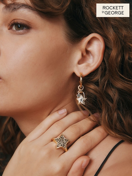 Rockett St George Gold Tone Lock and Key Star Earrings (E68419) | ₪126