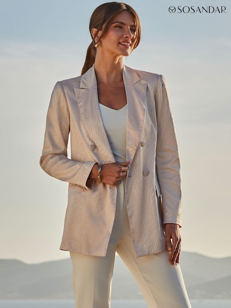 Sosandar Pink Animal Jacquard Satin Double Breasted Blazer (E68456) | €53