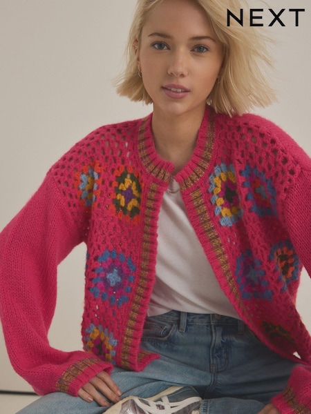 وردي - Hand Crochet Long Sleeve Crew Neck Cardigan (E68509) | ‏215 ر.ق.