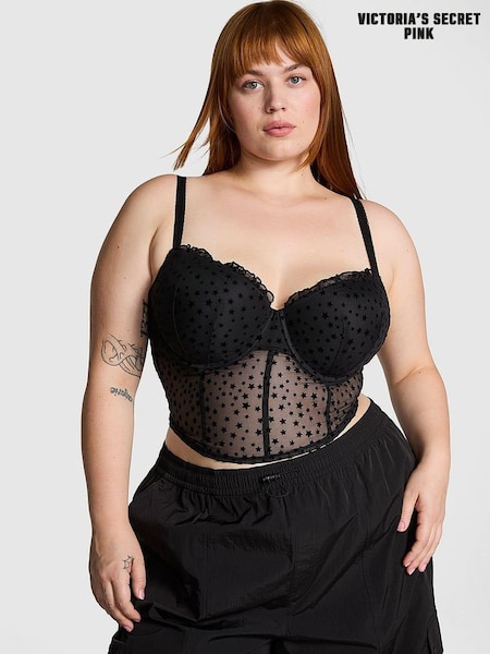 Victoria's Secret PINK Black The Wink Star Chaser Lace Corset Bra Top (E68518) | €40