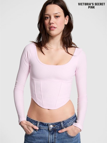 Victoria's Secret PINK Pink Tulip Long Sleeve Cotton Corset Top (E68523) | €19.50