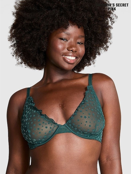 Victoria's Secret PINK Deep Forest Green Plunge Star Chaser Lace Unlined Bra (E68528) | €40