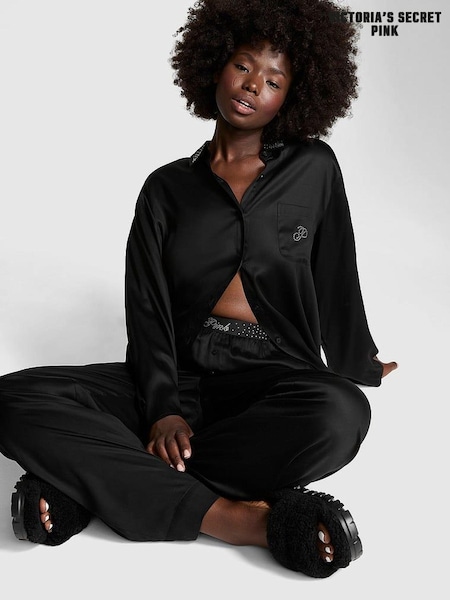 Victoria's Secret PINK Black Diamante Long Pyjama Set (E68559) | €68