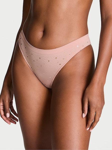 Victoria's Secret Pink Zinc Heart Foil Nude Thong Knickers (E68561) | €10.50