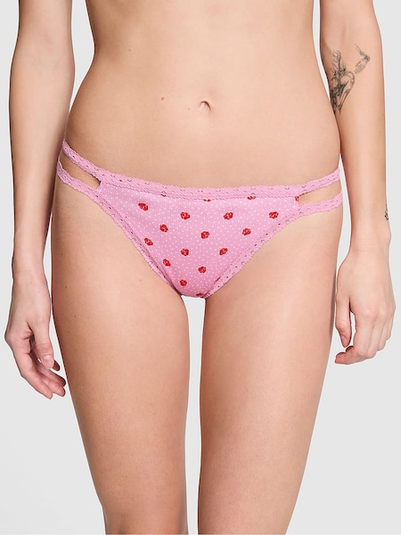 Victoria's Secret PINK Moonstone Pink Floral Print Lace Trim Rib Strappy Thong Knickers (E68570) | €10.50