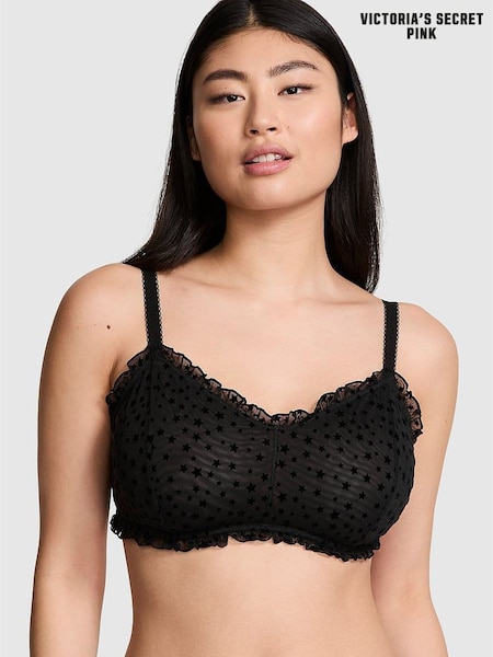 Victoria's Secret PINK Black Bralette Star Chaser Lace Unlined Bra (E68586) | €29