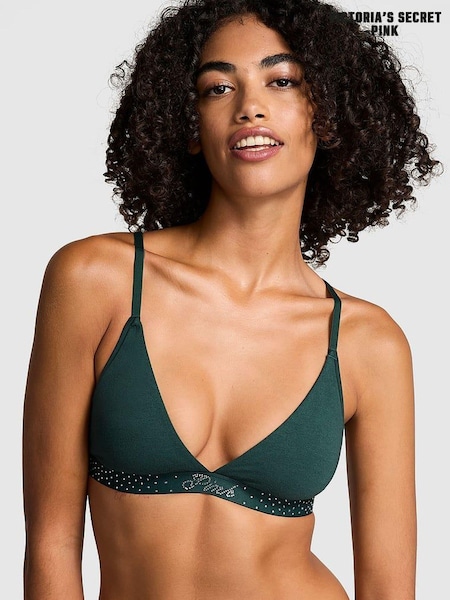 Victoria's Secret PINK Deep Forest Green Diamante Cotton Logo Triangle Bralette (E68597) | €22